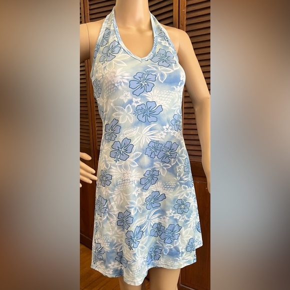 Ocean Drive Dresses & Skirts - Ocean Drive Halter Top Stretchy Dress Large Blue Hawaiian Print  New